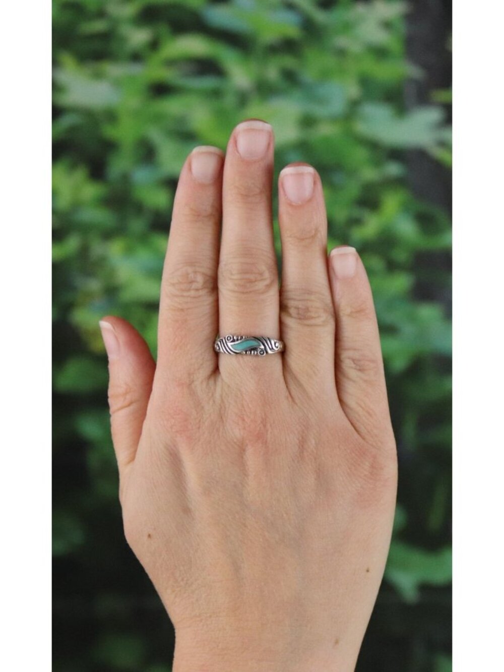 Sterling Silver Turquoise Band Ring Size 9 1/4 - Picture 2 of 7